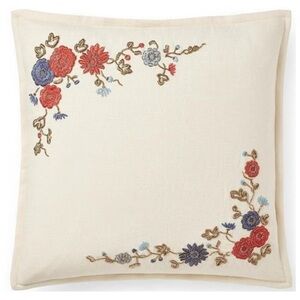 Ralph Lauren Linen Macall Embroidered Floral Down Throw Pillow 18x18" NWT $255